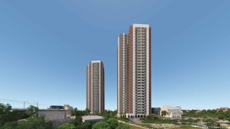 Purva Blubelle developer render from its brochure, not a photograph of the finished building